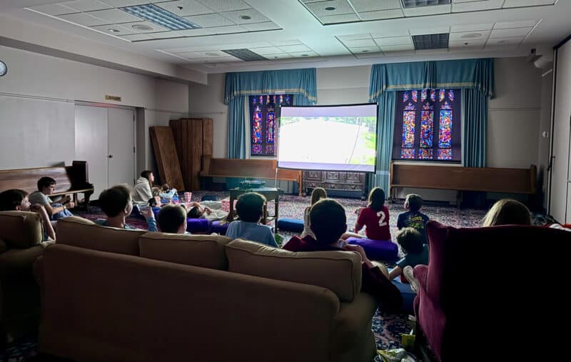 Teens watching movie at St. Stephen's Church in Richmond, Virginia